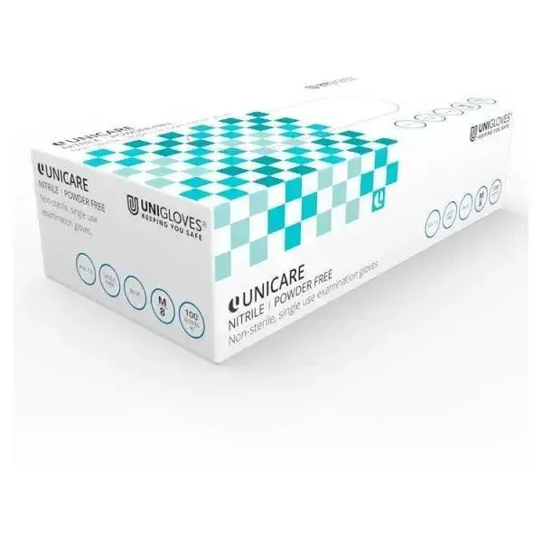 Unicare 100 Blue Nitrile Powder Free Gloves Medium