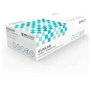 Unicare 100 Blue Nitrile Powder Free Gloves Medium