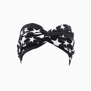 Vacation Ready Stars Print Knot Front Turban Headband - Black
