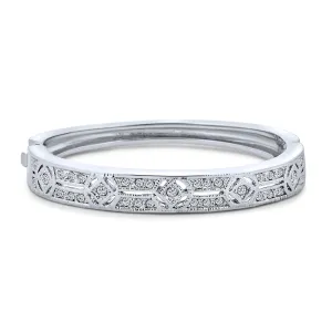 Vintage Deco Style Bangle Bracelet with Cubic Zirconia in Silver Tone Brass