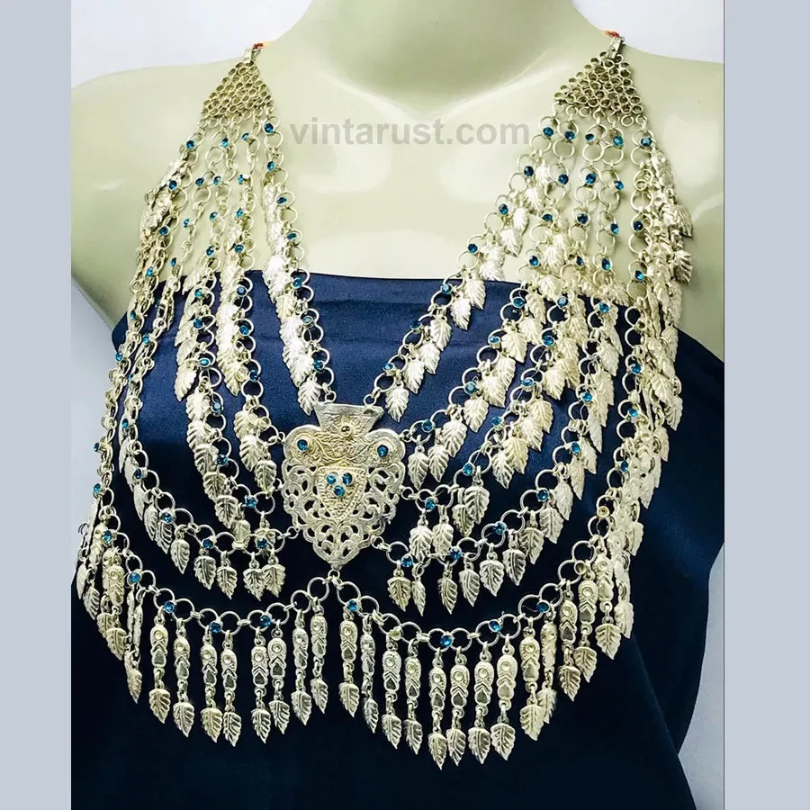 Vintage Tribal Silver Kuchi Massive Bib Necklace