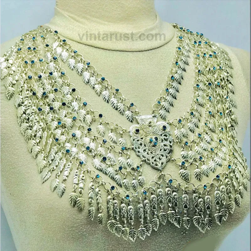 Vintage Tribal Silver Kuchi Massive Bib Necklace