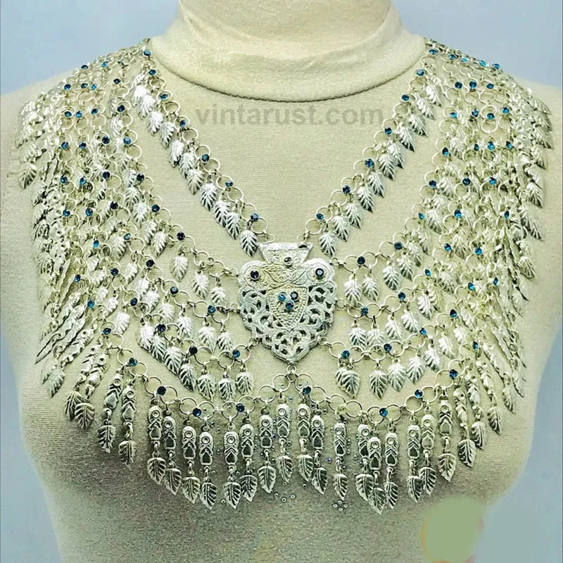 Vintage Tribal Silver Kuchi Massive Bib Necklace