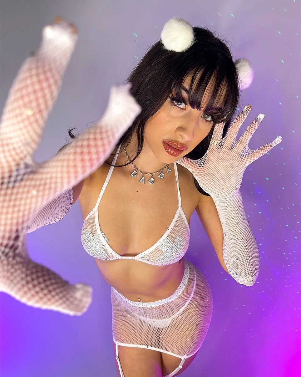 White Starlight Sparkle 5pc Fishnet Set