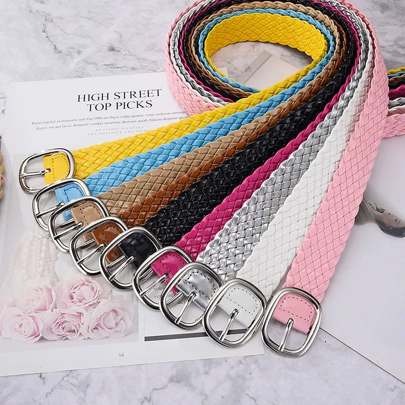 Women Braided Bright Color Belts Ladies Waist Ornament No Holes Belt