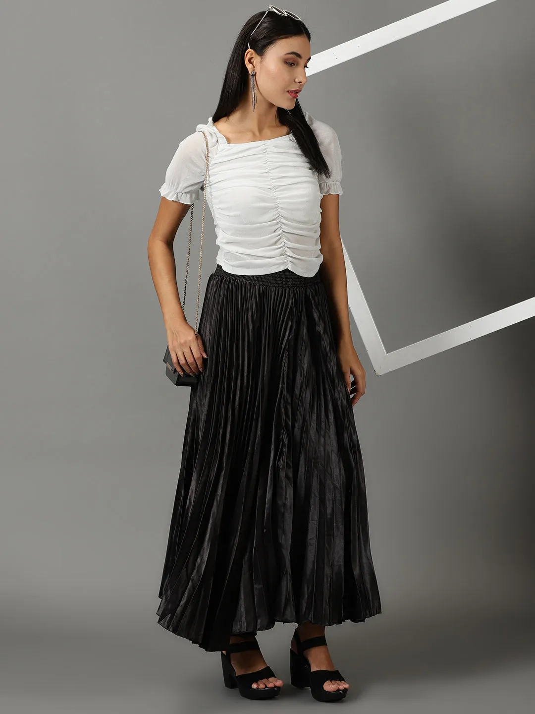 Women Square Neck Solid White Blouson Top