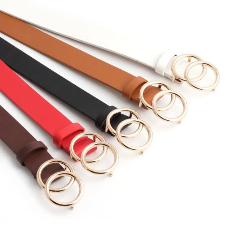 Women's Leisure Double Ring Metal Buckle Waist Belts