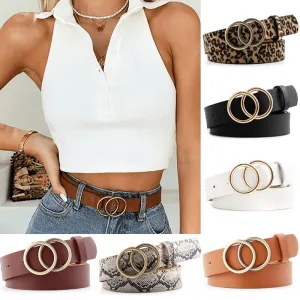 Women's Leisure Double Ring Metal Buckle Waist Belts