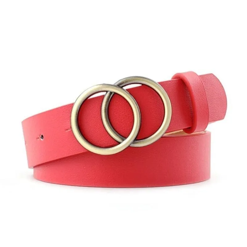 Women's Leisure Double Ring Metal Buckle Waist Belts