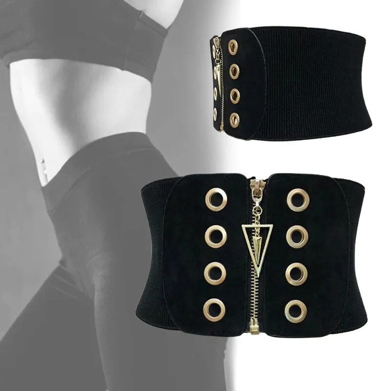 Women's Ultra-Wide Elastic Corset Belts with Zipper Closure