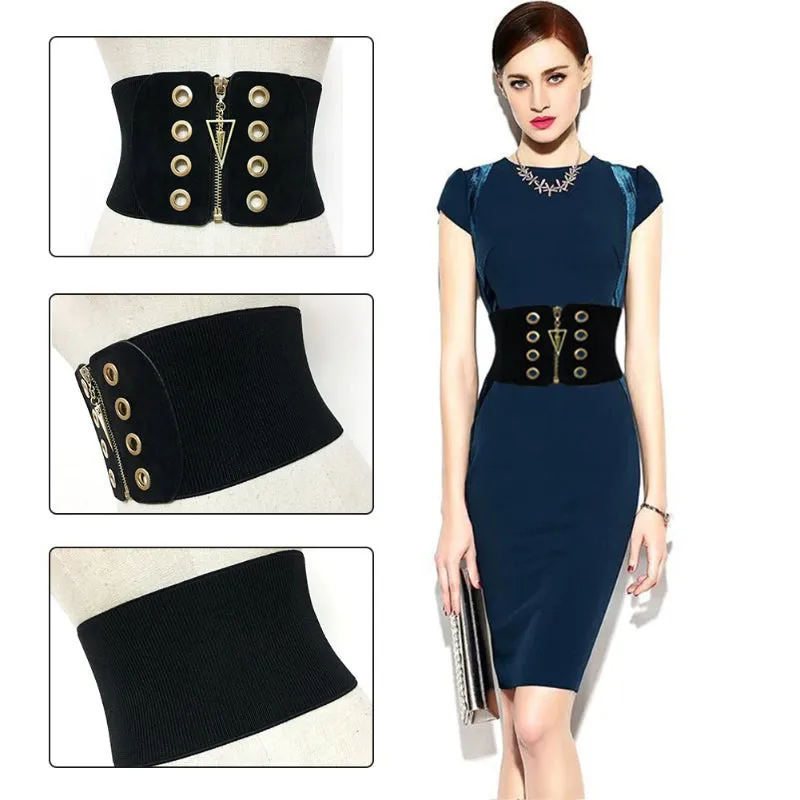 Women's Ultra-Wide Elastic Corset Belts with Zipper Closure