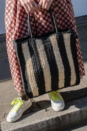 Yerse Cherry Striped Woven Tote Bag
