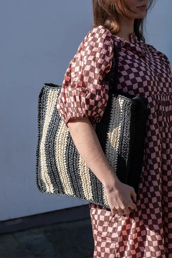 Yerse Cherry Striped Woven Tote Bag